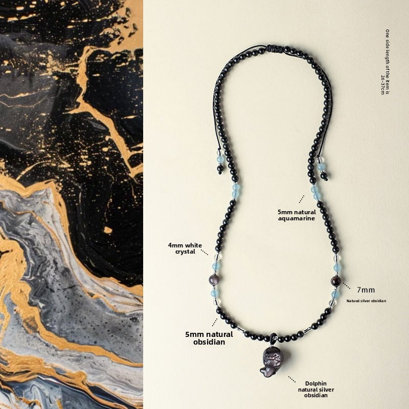 Aquamarine Obsidian Pendant Necklace