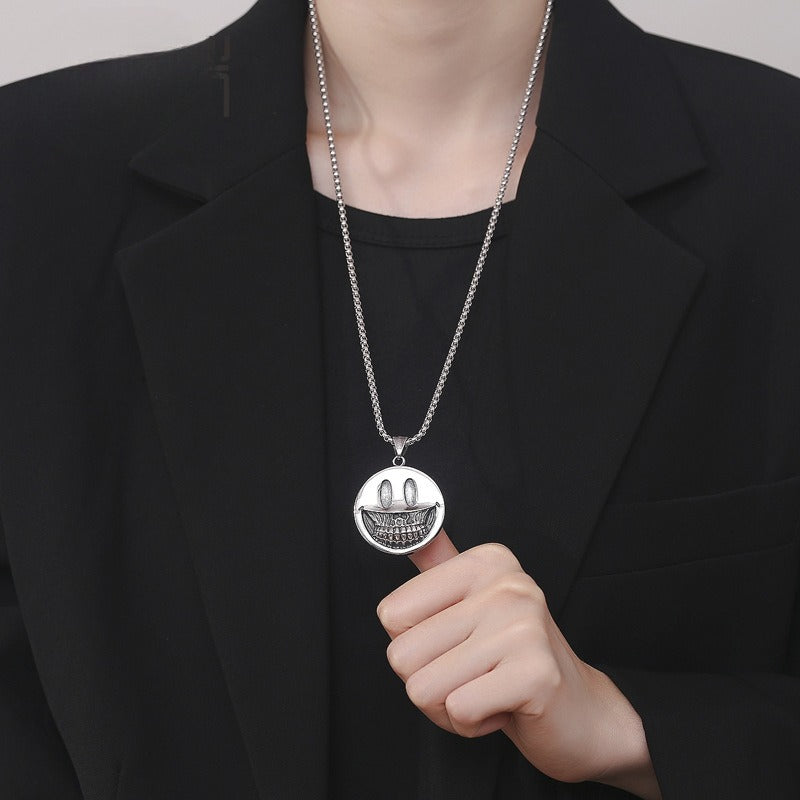 Steel Necklace – Statement Skull Smile Pendant For Men