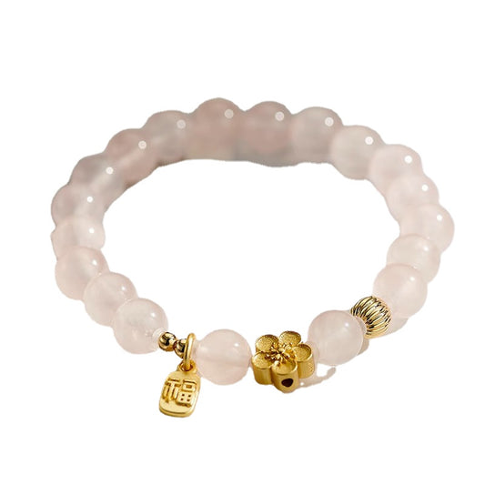 Fortune's Favor Pink Crystal Bracelet with Peach Pendant