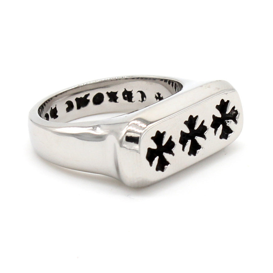 Cross Pattern Arc Rectangle Titanium Steel Ring for Men