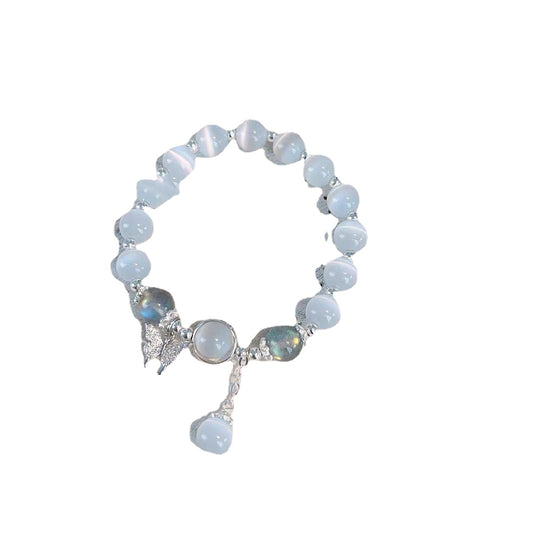 Gray Moonlight Crystal & Opal Butterfly Bracelet - High Quality Sterling Silver