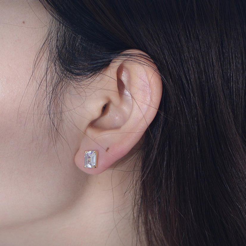 Emerald Cut Zircon Sterling Silver Stud Earrings