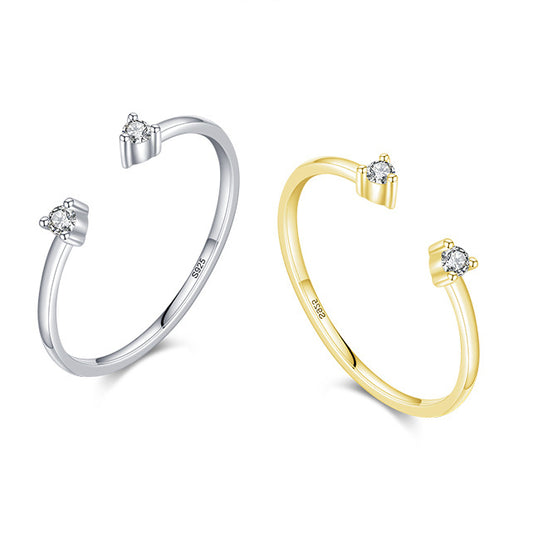Moissanite Sparkling Sterling Silver Ring for Women, Japanese and Korean Style Instagram Trendy Open Tail Ring