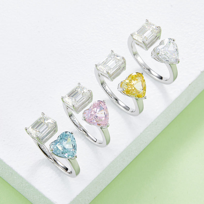 2.0 Carat Heart Shape and Rectangle Moissanite Ring