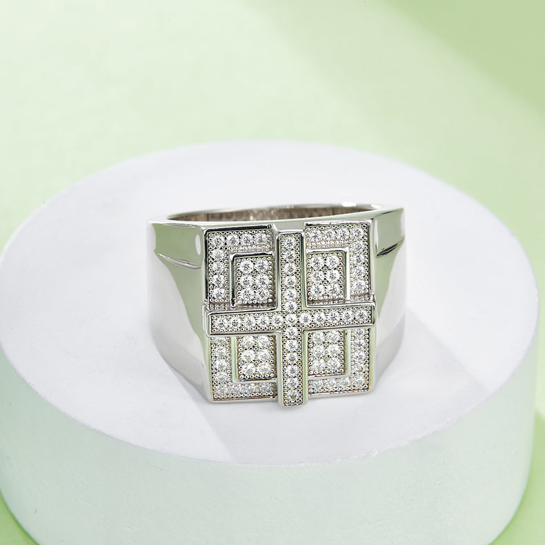 Cross Square 0.53 Carat Moissanite Silver Ring