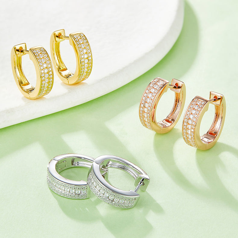 Three Half Row 0.37 Carat Moissanite Hoop Earrings