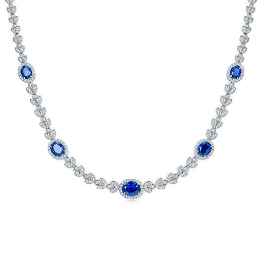 Leaf Oval Cut Lab Created Sapphires Necklace