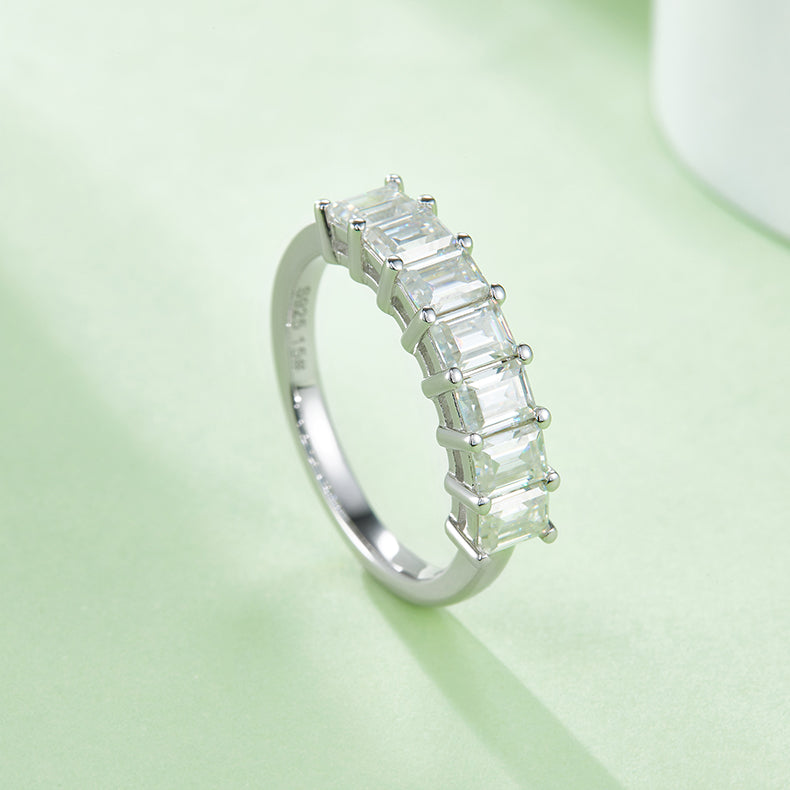 Seven 2.1 Carat Emerald Cut Moissanite Ring
