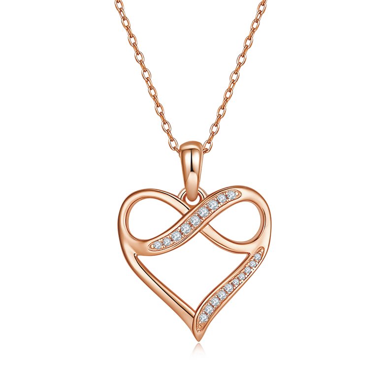 Infinite Symbol Heart Shape Pendant Moissanite Sterling Silver Necklace