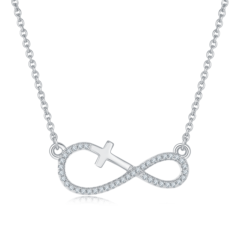 Polished Cross Infinite Symbol Pendant Moissanite Sterling Silver Necklace