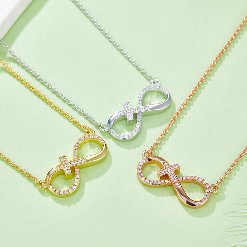 Moissanite Cross Infinite Symbol Pendant Sterling Silver Necklace