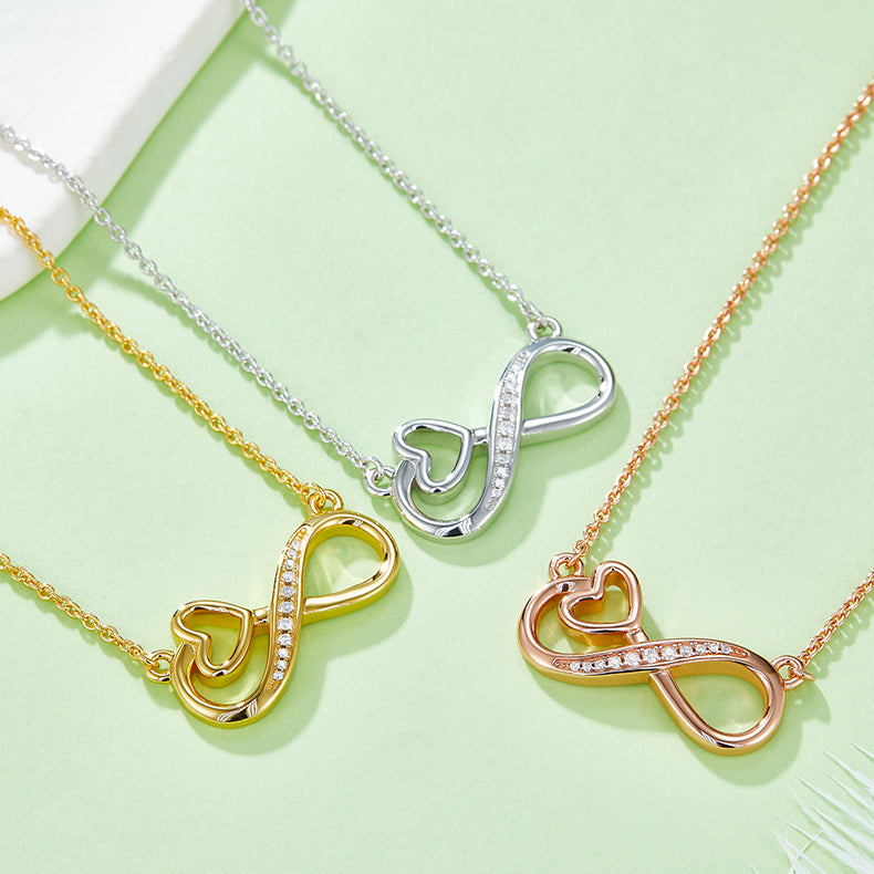 Hollow Heart Infinite Symbol Pendant Moissanite Sterling Silver Necklace