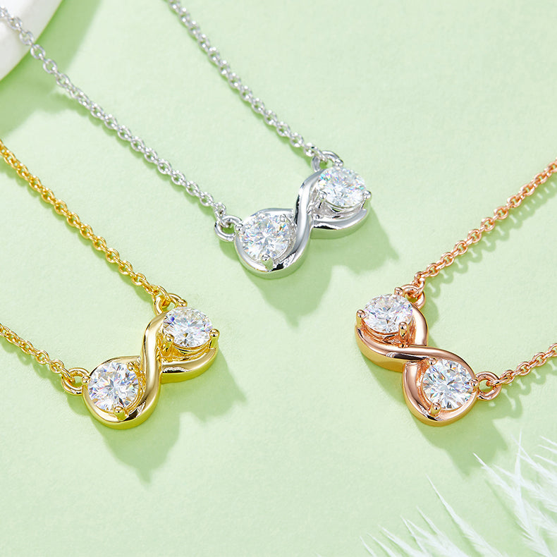 Double Round Cut Moissanite Infinite Symbol Pendant Sterling Silver Necklace