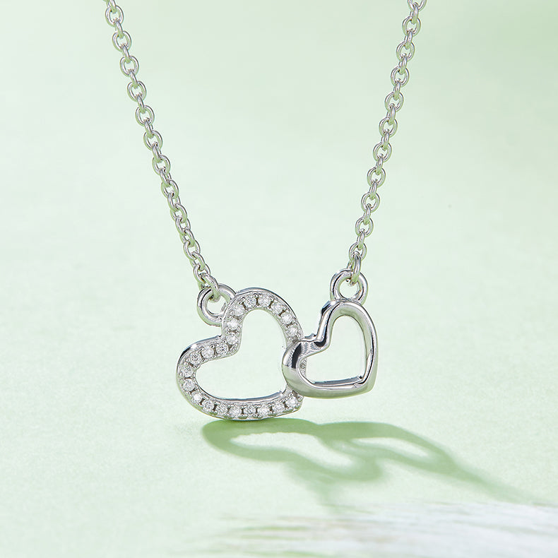 Double Heart Pendant Moissanite Sterling Silver Necklace
