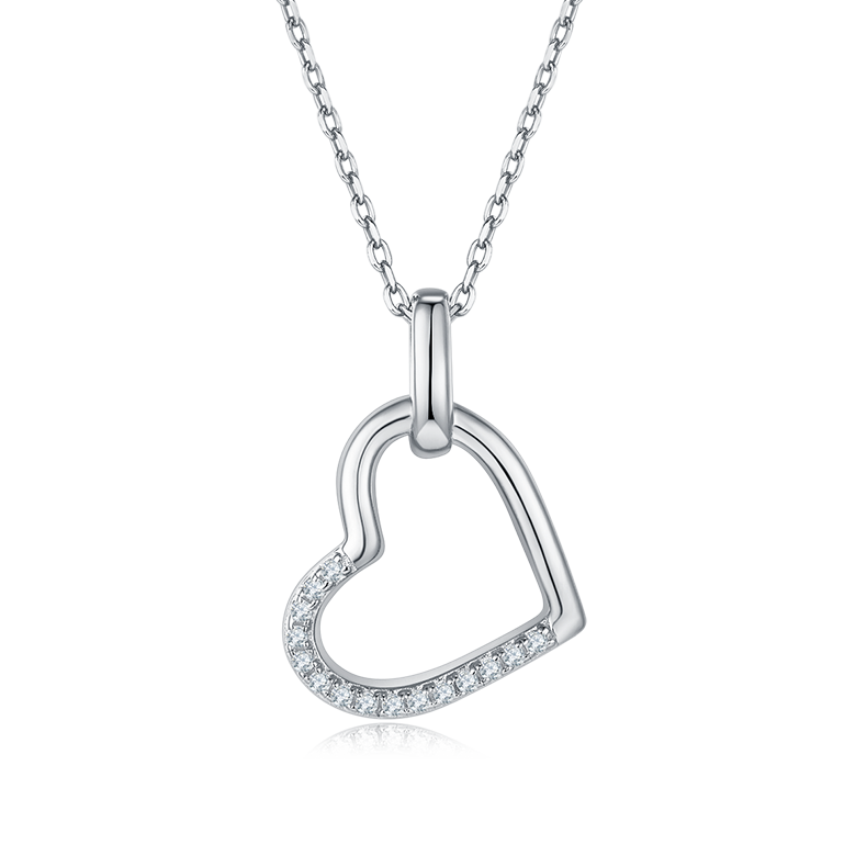 Hollow Heart Shape Pendant Moissanite Sterling Silver Necklace
