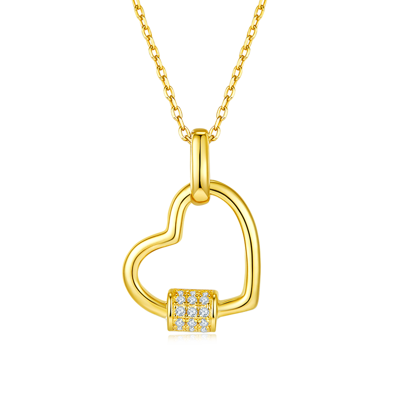 Heart Shape Lock Pendant Moissanite Sterling Silver Necklace