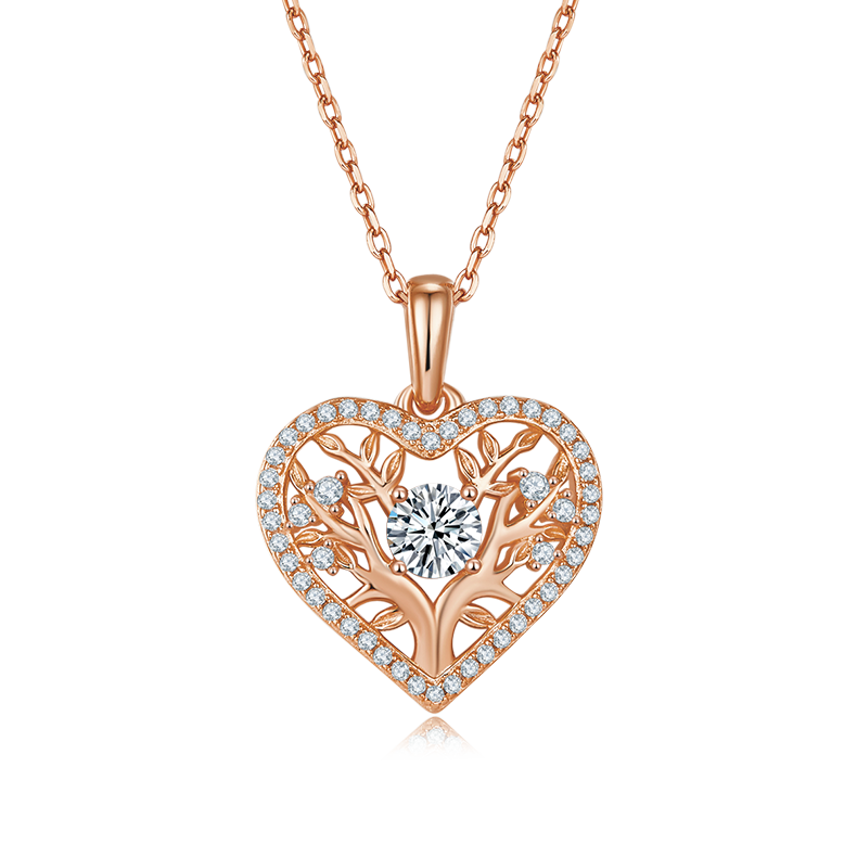 0.5 Carat Round Cut Moissanite Life Tree Heart Shape Sterling Silver Necklace
