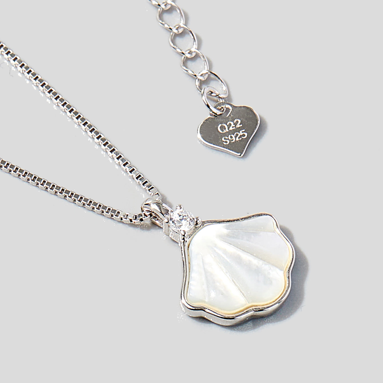S925 Silver Plated Platinum Mother Of Pearl Shell Pendant Necklace Collarbone Chain