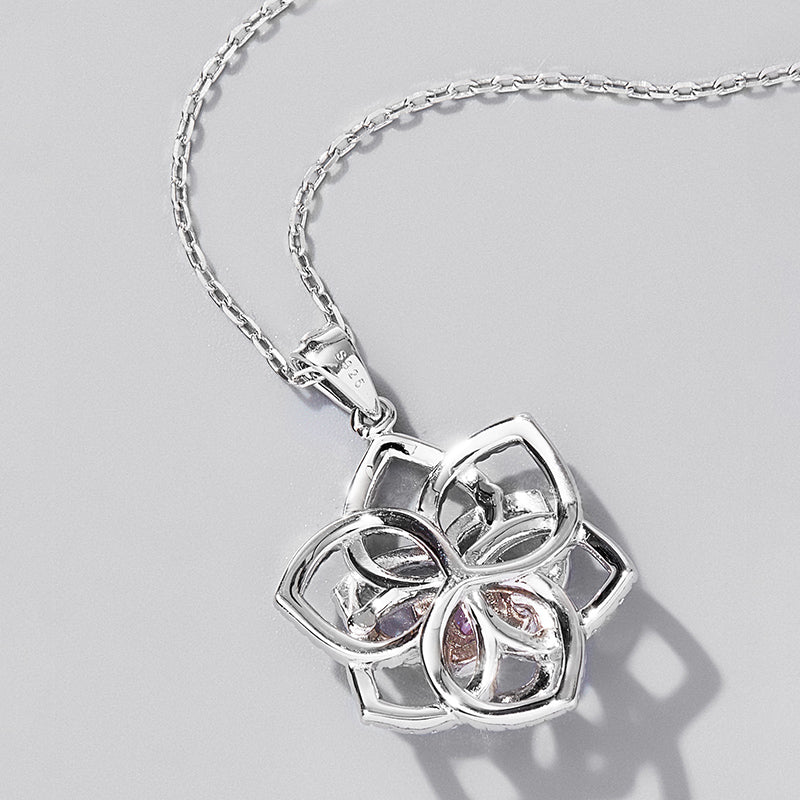 S925 Silver Plated Platinum Ice Flower Cut Pendant Chain