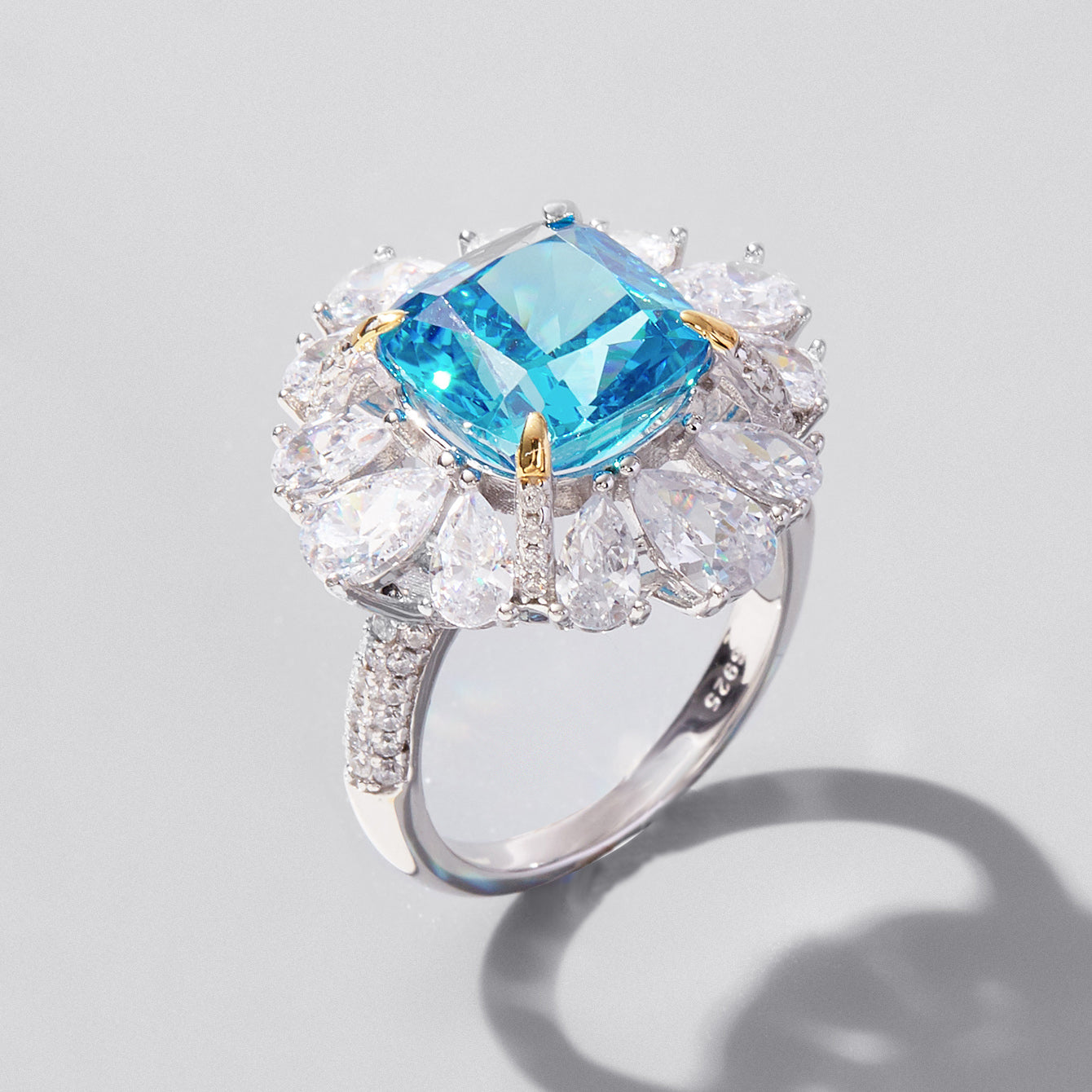 S925 Silver Plated Platinum Zircon Ice Flower Ring 10mm