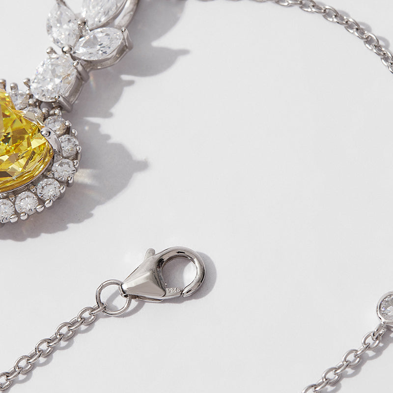 S925 Silver Plated Platinum Heart Pendant with Zircon Ice Flower