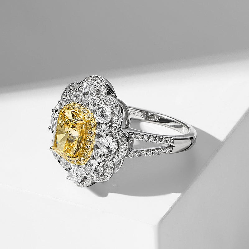 S925 Silver Plated Platinum High Carbon Zircon Ring Yellow 6x8mm