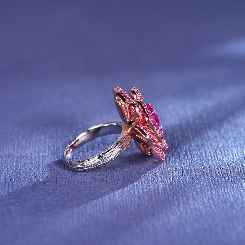 Lab-Created Ruby Rose Sterling Silver Ring