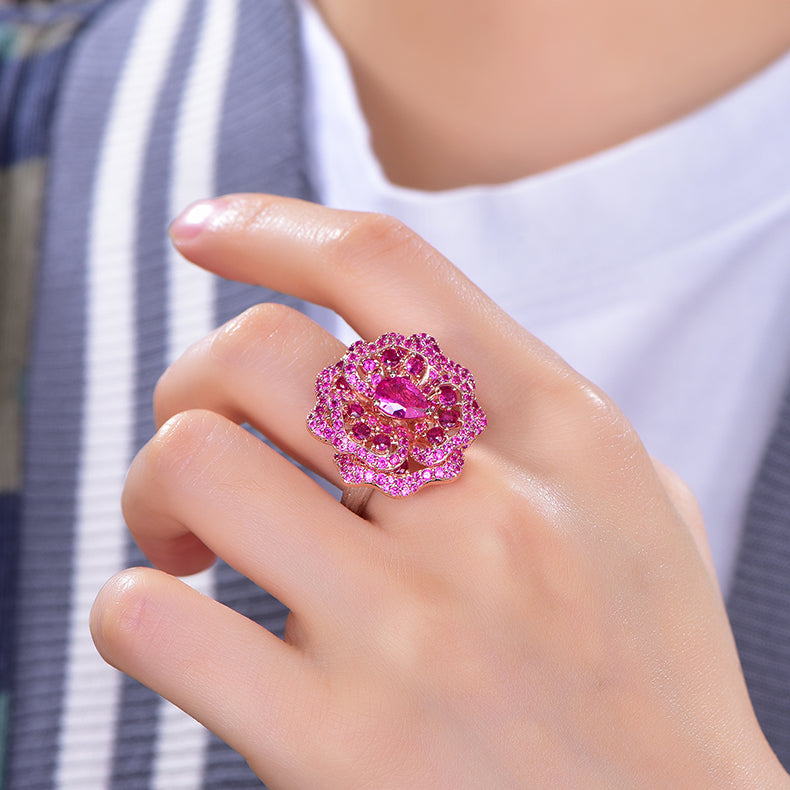 Lab-Created Ruby Rose Sterling Silver Ring