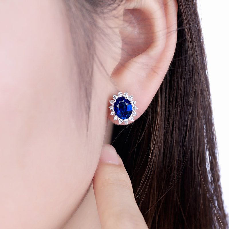 3.4 Carat Oval Lab Created Gemstone Halo Stud Earrings in S925 Silver Plated Platinum