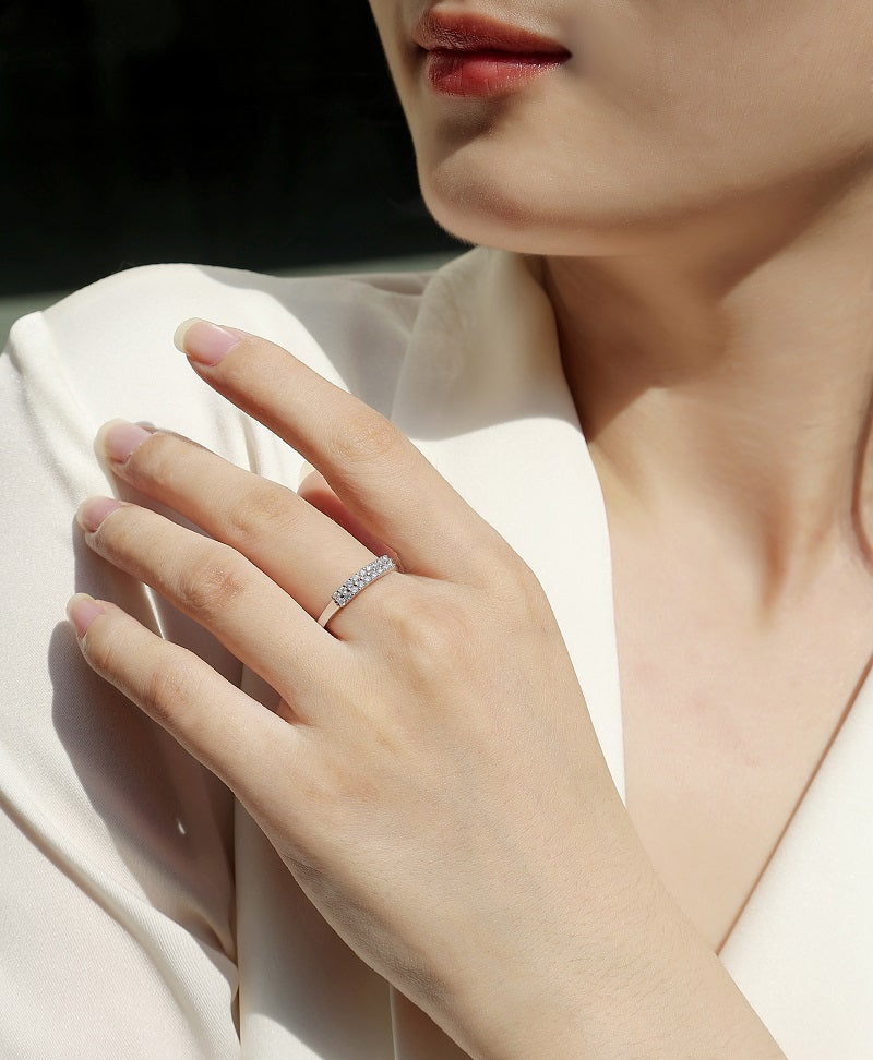 Double Row Moissanite Women's Ring in S925 Silver Plated Platinum - 0.27 Carat