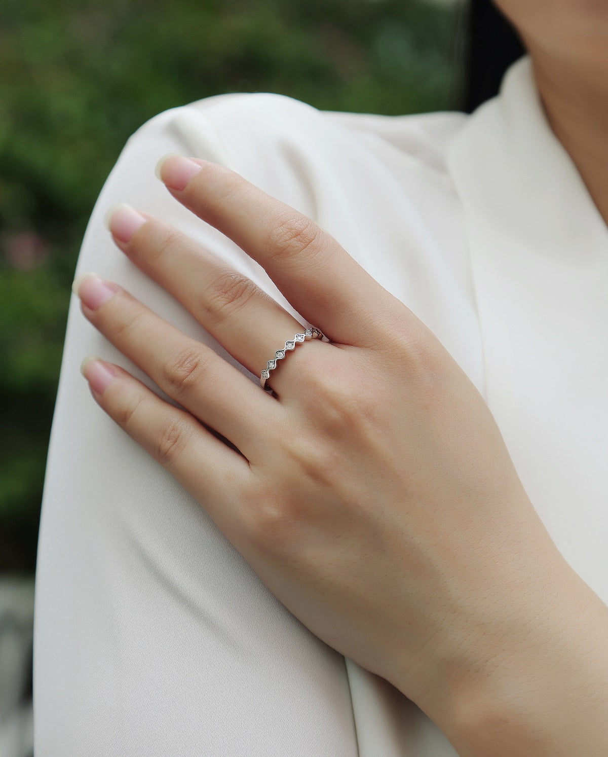 Planderful Moissanite Ring For Women 0.08ct S925 Silver Plated Wave Design Elegant Gift