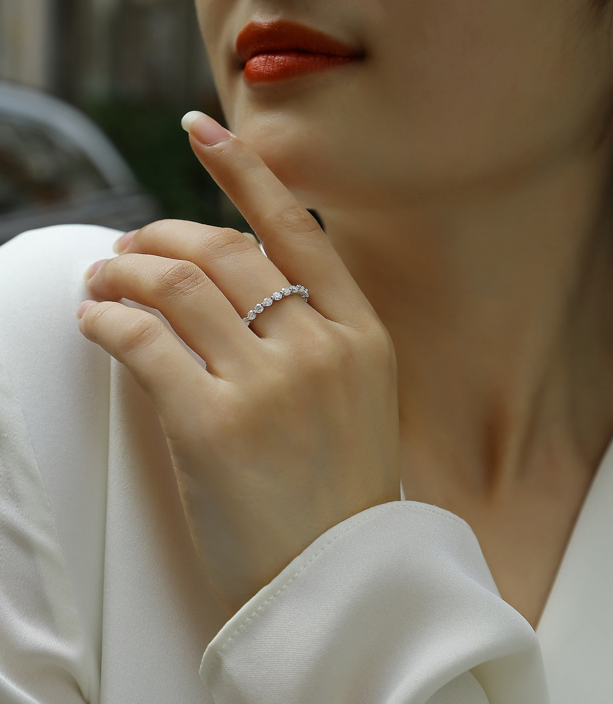 1.32 Carat Round Moissanite Eternity Ring in S925 Silver with Platinum Plating