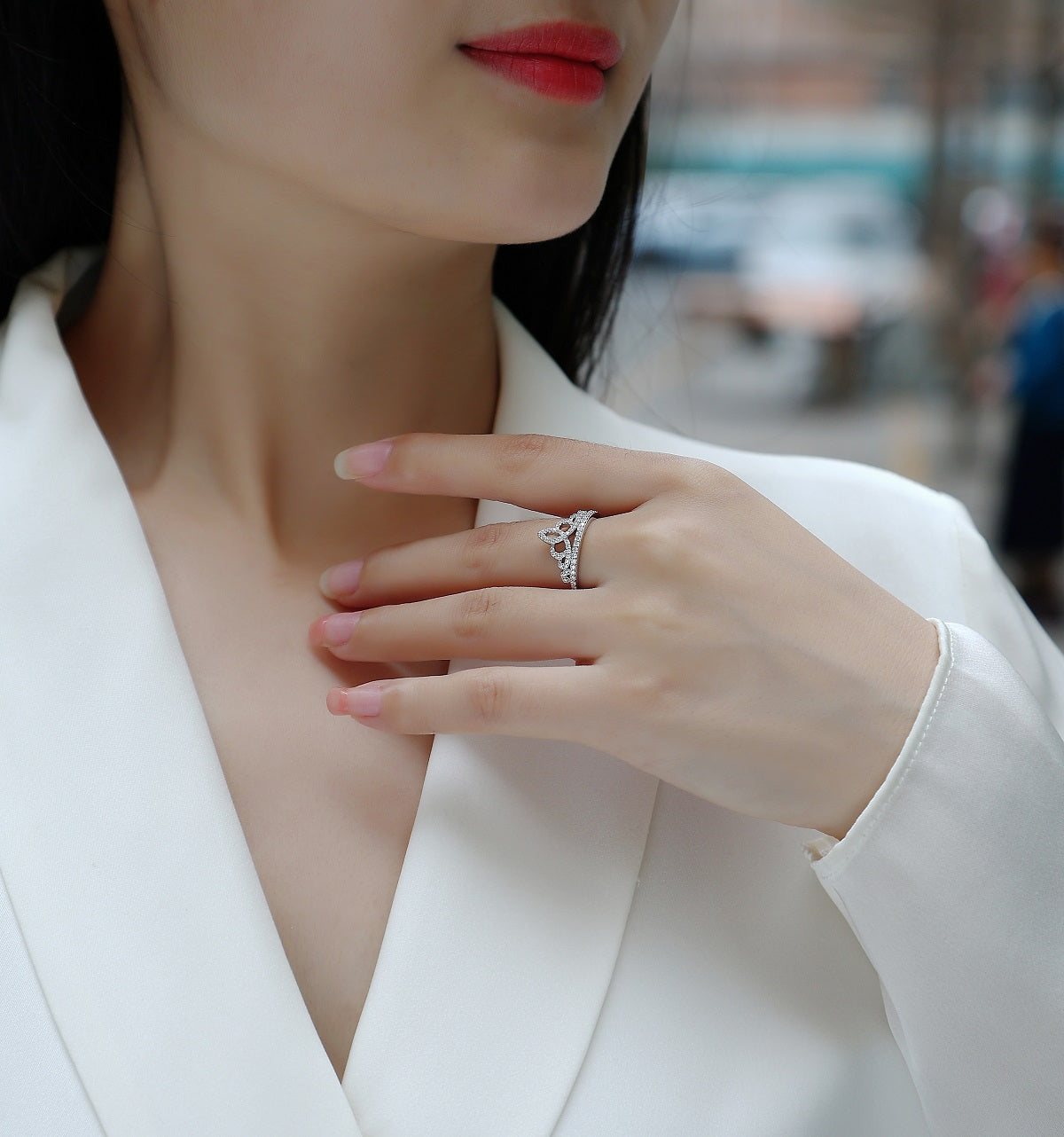 0.36 Carat Moissanite Sterling Silver Crown Ring for Women