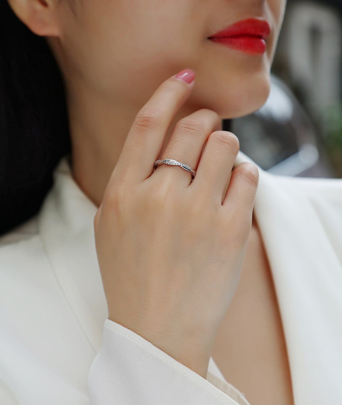 Sparkling Moissanite Weave Ring in S925 Silver Plated Platinum - 0.14 Carat for Women