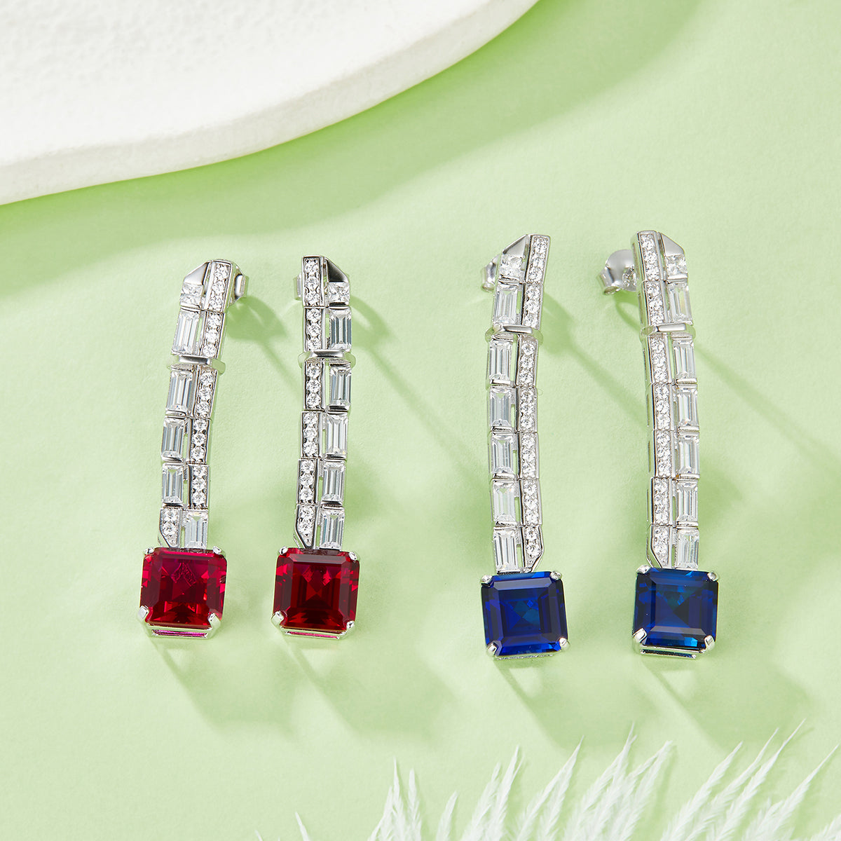 6.47 Carat Colorful Lab Created Gemstone Long Drop Earrings in S925 Silver and Platinum