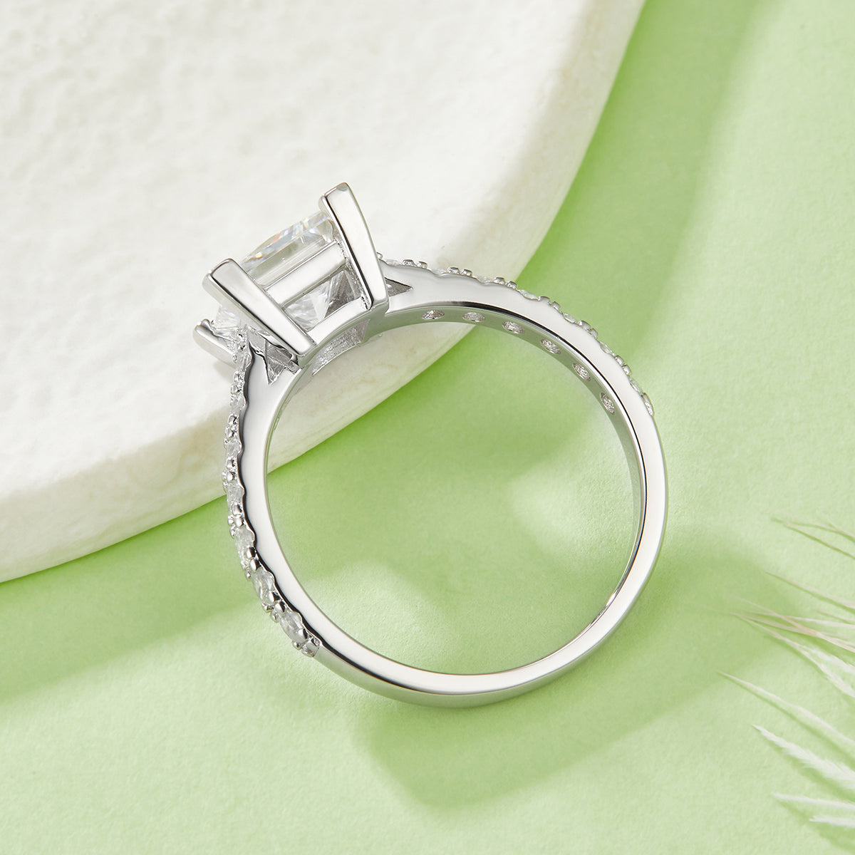 2.0 Carat Princess Cut Moissanite Cathedral Ring in S925 Silver with Platinum Plating