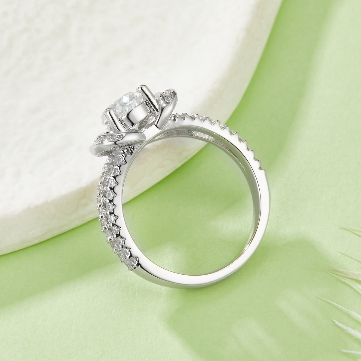 1.0 Carat Modern Split Shank Cathedral Ring with Pear Shape Moissanite Heart in S925 Silver Plated Platinum