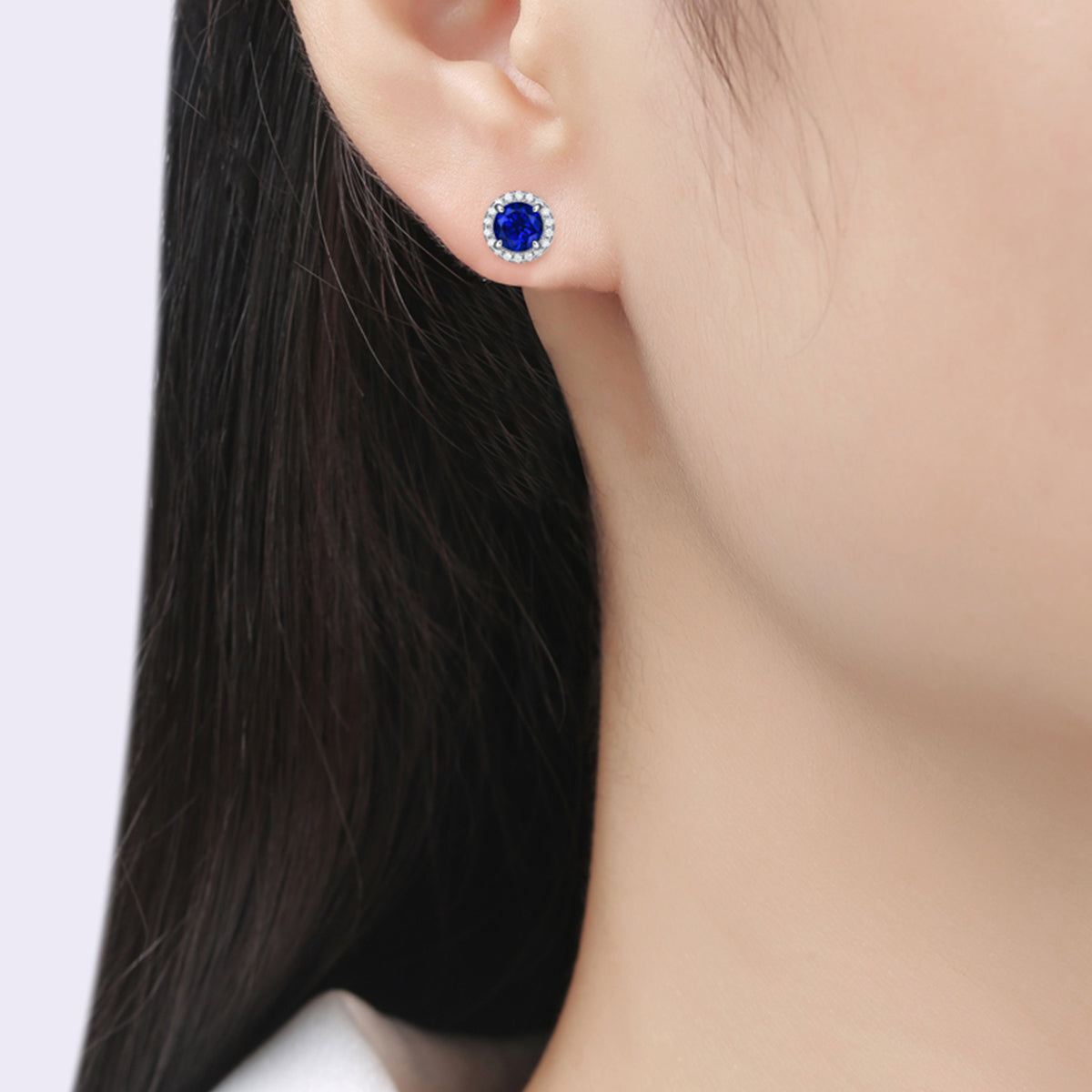 1.0 Carat Circular Colored Lab Created Gemstone Halo S925 Silver Plated Platinum Stud Earrings