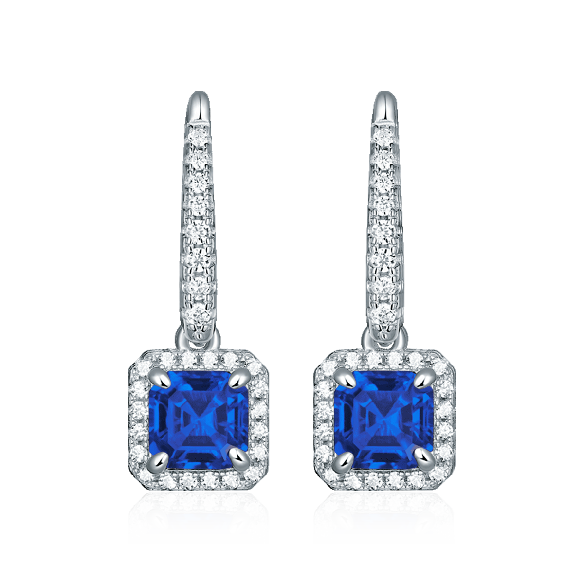 1.0 Carat Square Colored Lab Created Gemstone Halo Earrings