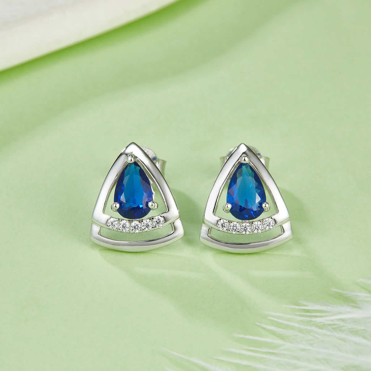 4 To 6MM Pear Shaped Colored Lab Created Gemstone S925 Silver Plated Platinum Triangular Studs Earrings