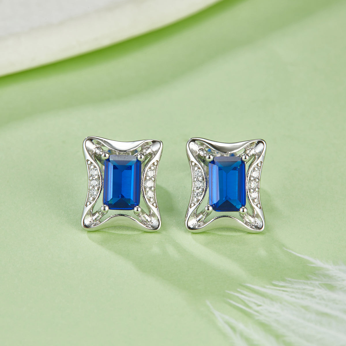 4 By 6MM Rectangular Color Lab Created Gemstone S925 Silver Plated Platinum Stud Earrings