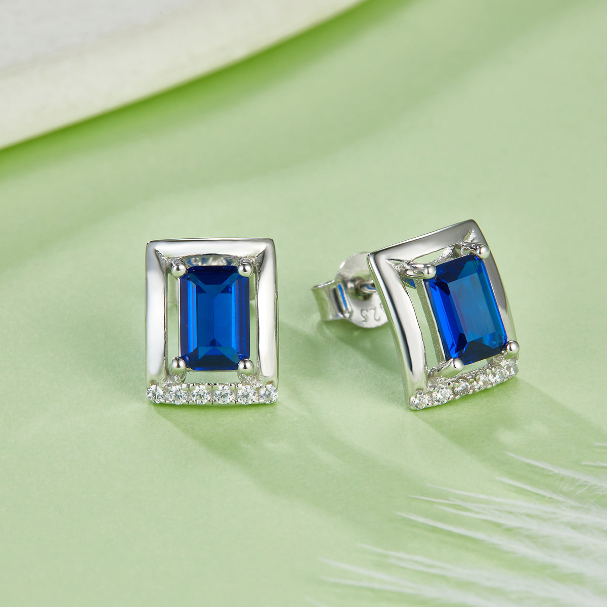 4 * 6MM Rectangular Color Lab Created Gemstone S925 Silver Plated Platinum Stud Earrings