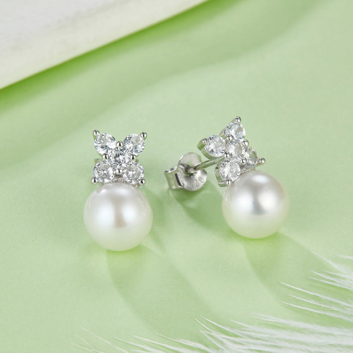 S925 Silver Plated Platinum Pendant Earrings Pearl Set