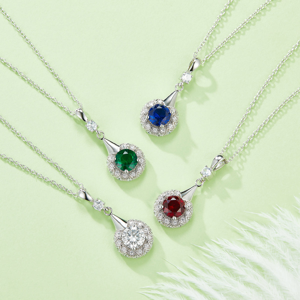 6.5MM Round Colored Lab Created Gemstone Pendant S925 Silver Plated