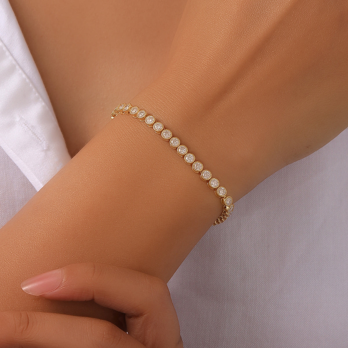 S925 Silver Plated 18K Gold Moissanite Tennis Bracelet