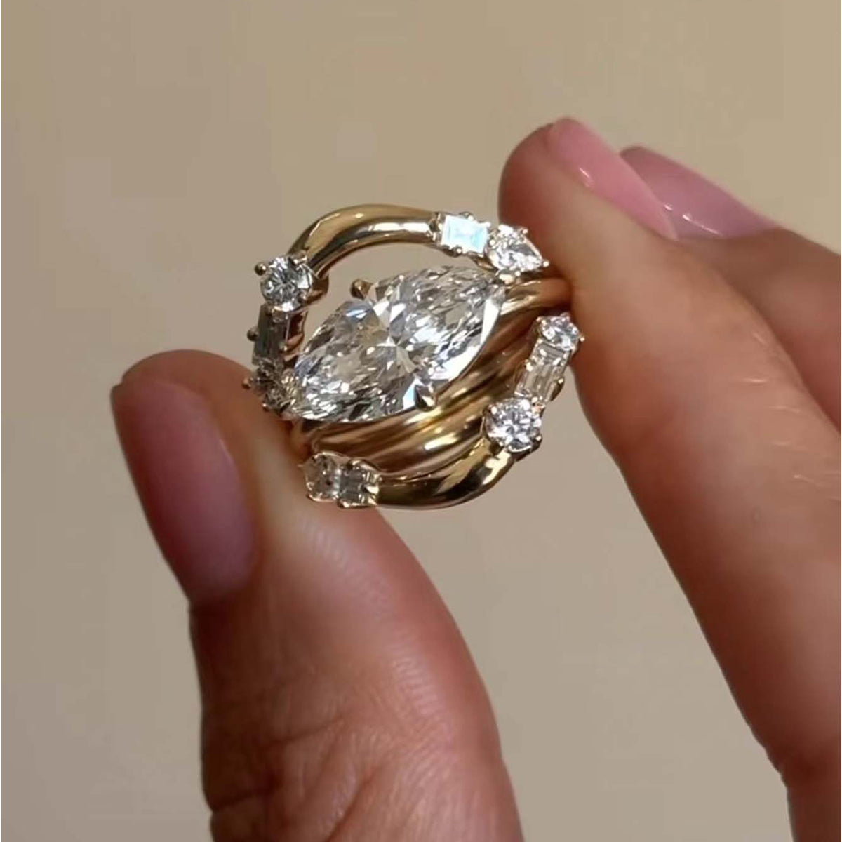 S925 Silver Plated 18K Gold Ring Set with 1.0 Carat Moissanite