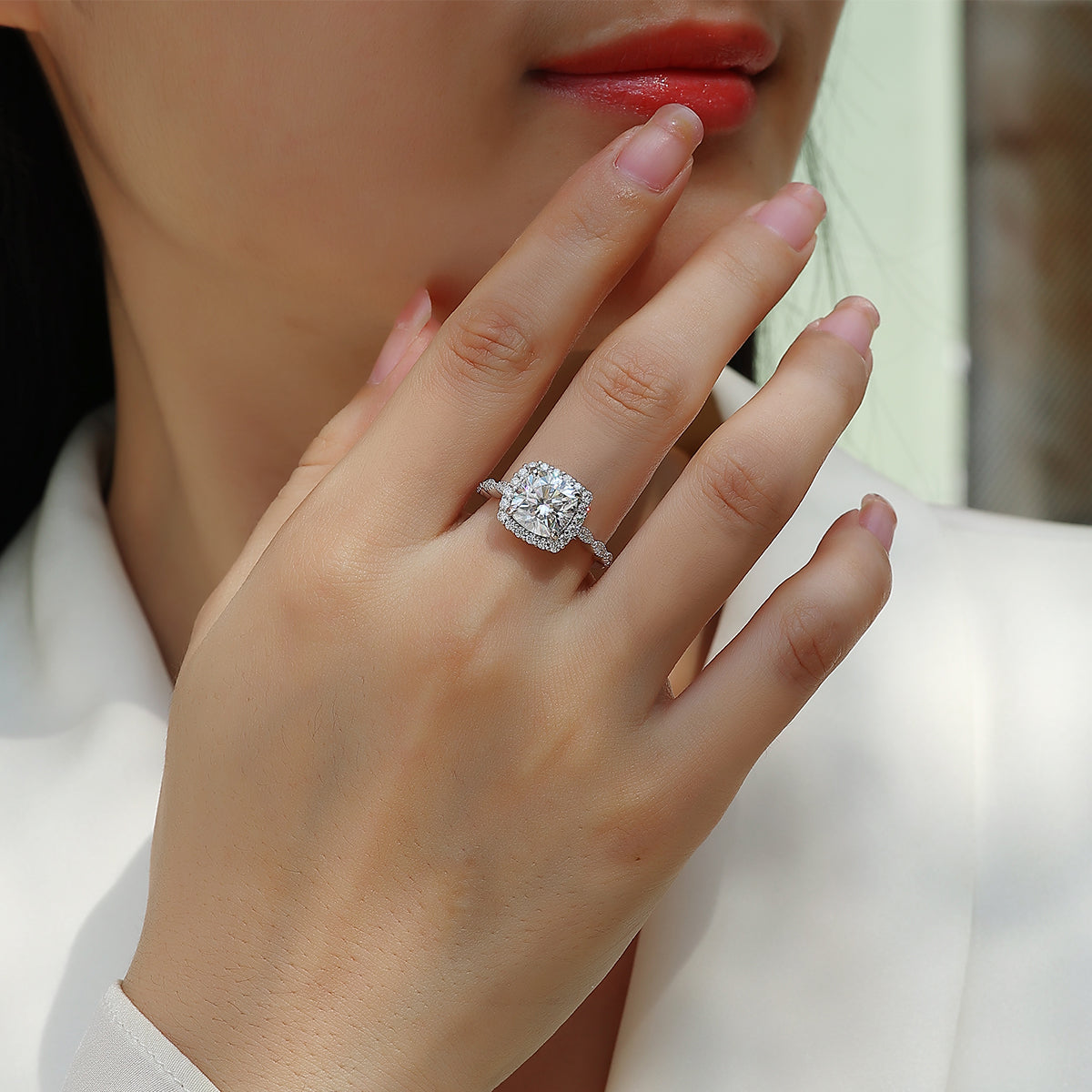 S925 Silver Plated 18K Platinum Women's Soleste Halo Ring