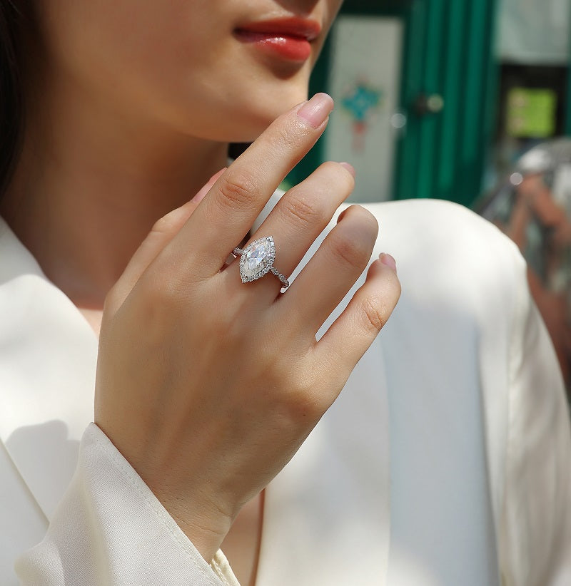 Silver Plated 18K Platinum Soleste Halo Women's Ring