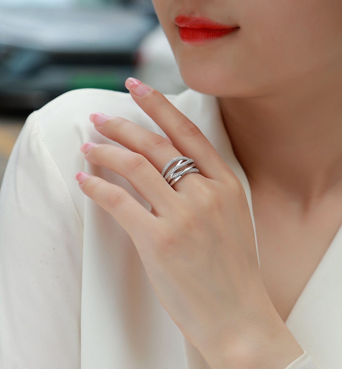 S925 Silver Plated 18K Platinum Small Moissanite Women's Ring