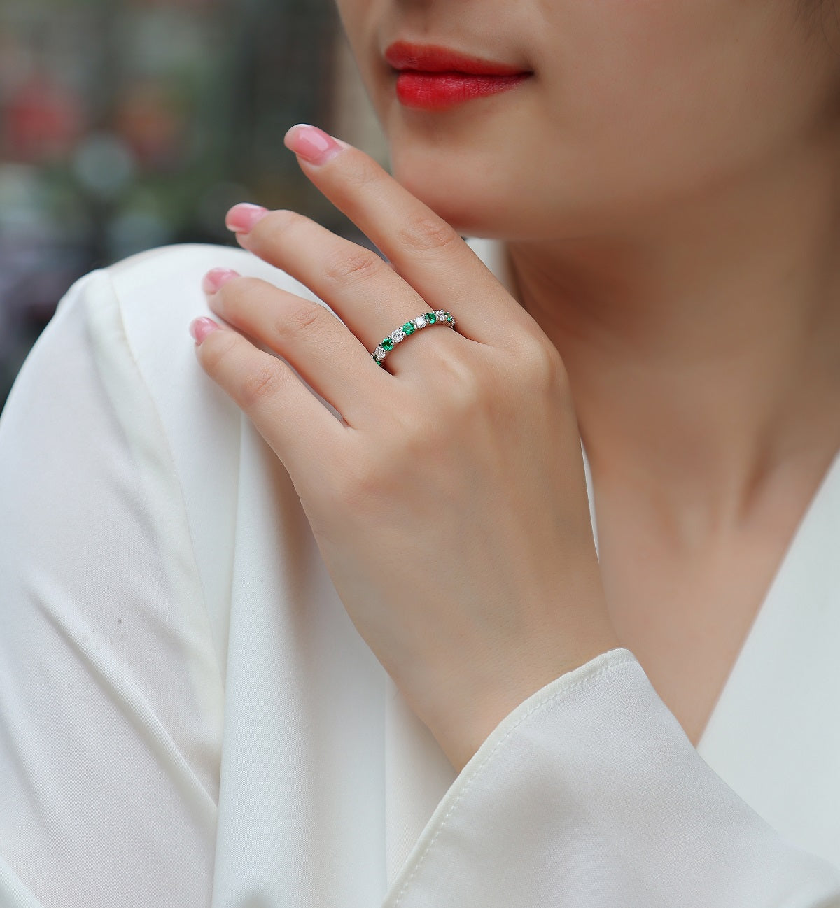 S925 Silver Plated 18K Platinum Lab Grown Gemstones Eternity Ring